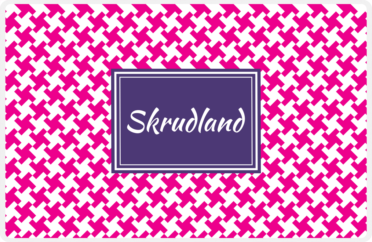 Personalized Alternate Houndstooth Placemat - Hot Pink and White - Indigo Rectangle Frame -  View