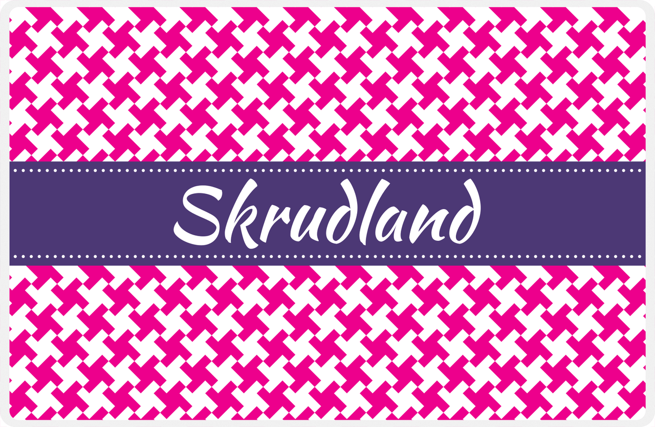 Personalized Alternate Houndstooth Placemat - Hot Pink and White - Indigo Ribbon Frame -  View