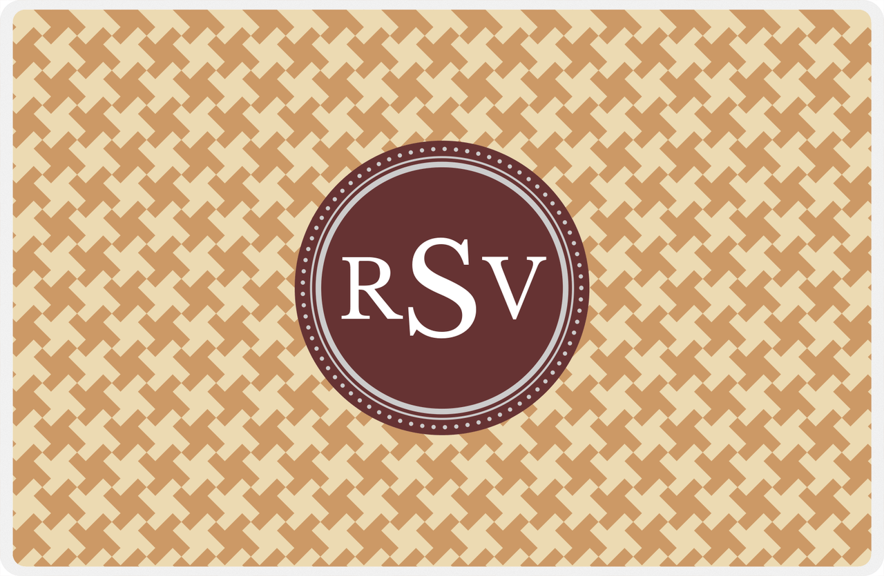 Personalized Alternate Houndstooth Placemat - Light Brown and Champagne - Brown Circle Frame -  View