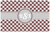 Thumbnail for Personalized Alternate Houndstooth Placemat - Brown and White - Light Grey Circle Frame with Ribbon -  View