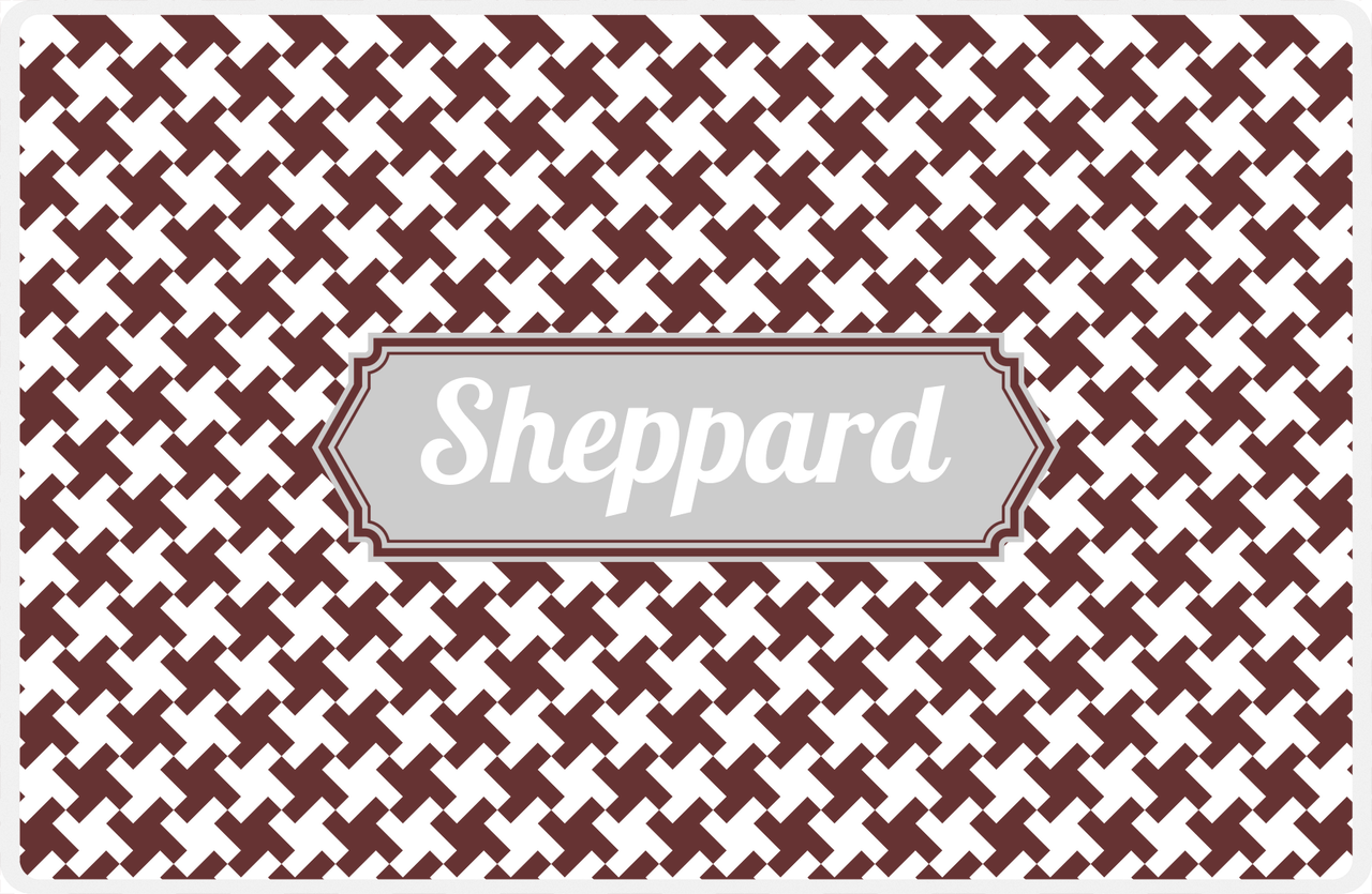 Personalized Alternate Houndstooth Placemat - Brown and White - Light Grey Decorative Rectangle Frame -  View