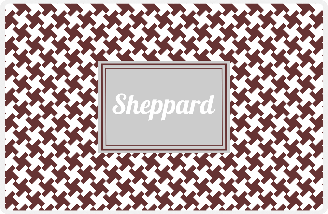 Personalized Alternate Houndstooth Placemat - Brown and White - Light Grey Rectangle Frame -  View