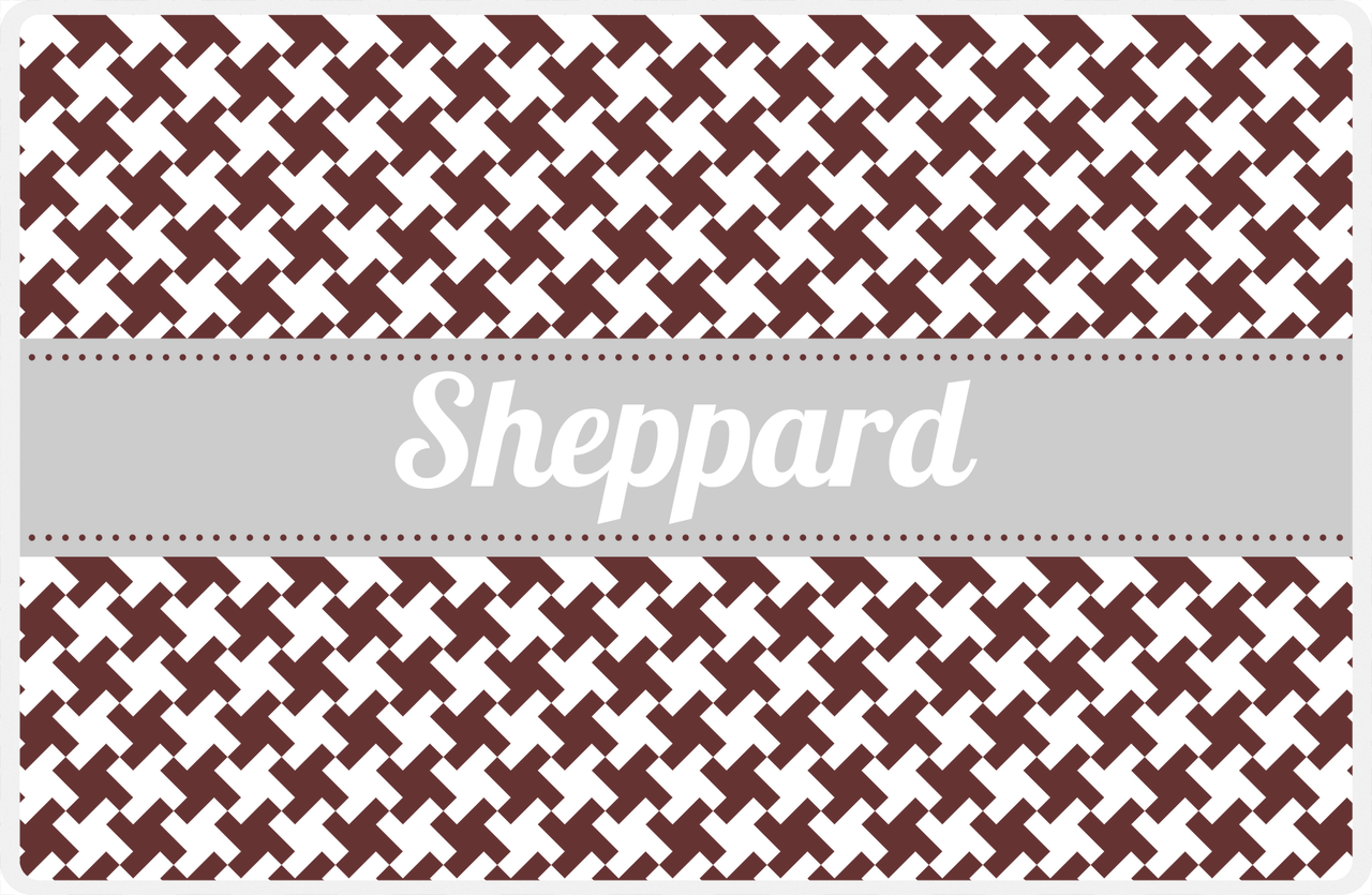 Personalized Alternate Houndstooth Placemat - Brown and White - Light Grey Ribbon Frame -  View
