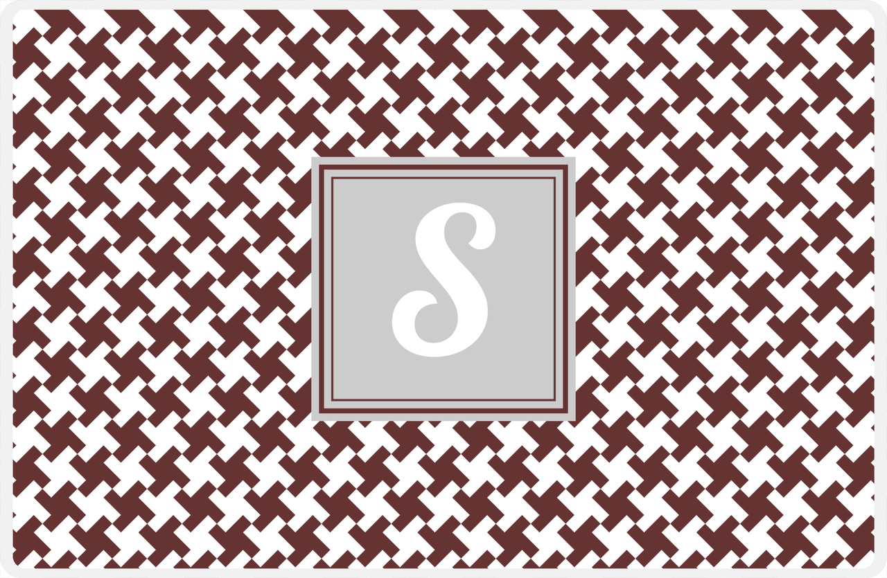Personalized Alternate Houndstooth Placemat - Brown and White - Light Grey Square Frame -  View