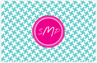 Thumbnail for Personalized Alternate Houndstooth Placemat - Viking Blue and White - Hot Pink Circle Frame -  View
