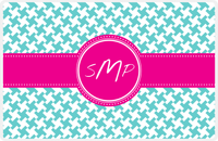 Thumbnail for Personalized Alternate Houndstooth Placemat - Viking Blue and White - Hot Pink Circle Frame with Ribbon -  View