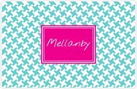 Thumbnail for Personalized Alternate Houndstooth Placemat - Viking Blue and White - Hot Pink Rectangle Frame -  View