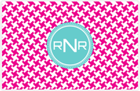 Thumbnail for Personalized Alternate Houndstooth Placemat - Hot Pink and White - Viking Blue Circle Frame -  View