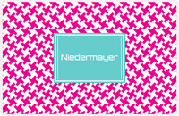 Thumbnail for Personalized Alternate Houndstooth Placemat - Hot Pink and White - Viking Blue Rectangle Frame -  View