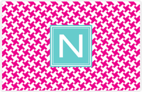 Thumbnail for Personalized Alternate Houndstooth Placemat - Hot Pink and White - Viking Blue Square Frame -  View