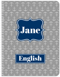 Thumbnail for Personalized Anchors Notebook - Grey and Navy - Fancy Nameplate - Front View