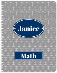 Thumbnail for Personalized Anchors Notebook - Grey and Navy - Oval Nameplate - Front View