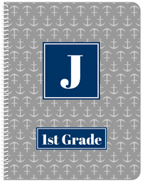 Thumbnail for Personalized Anchors Notebook - Grey and Navy - Square Nameplate - Front View