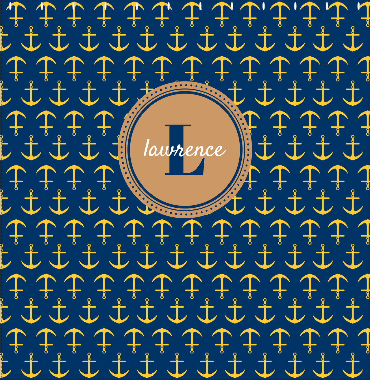 Personalized Anchors Shower Curtain - Navy and Gold - Circle Nameplate - Decorate View