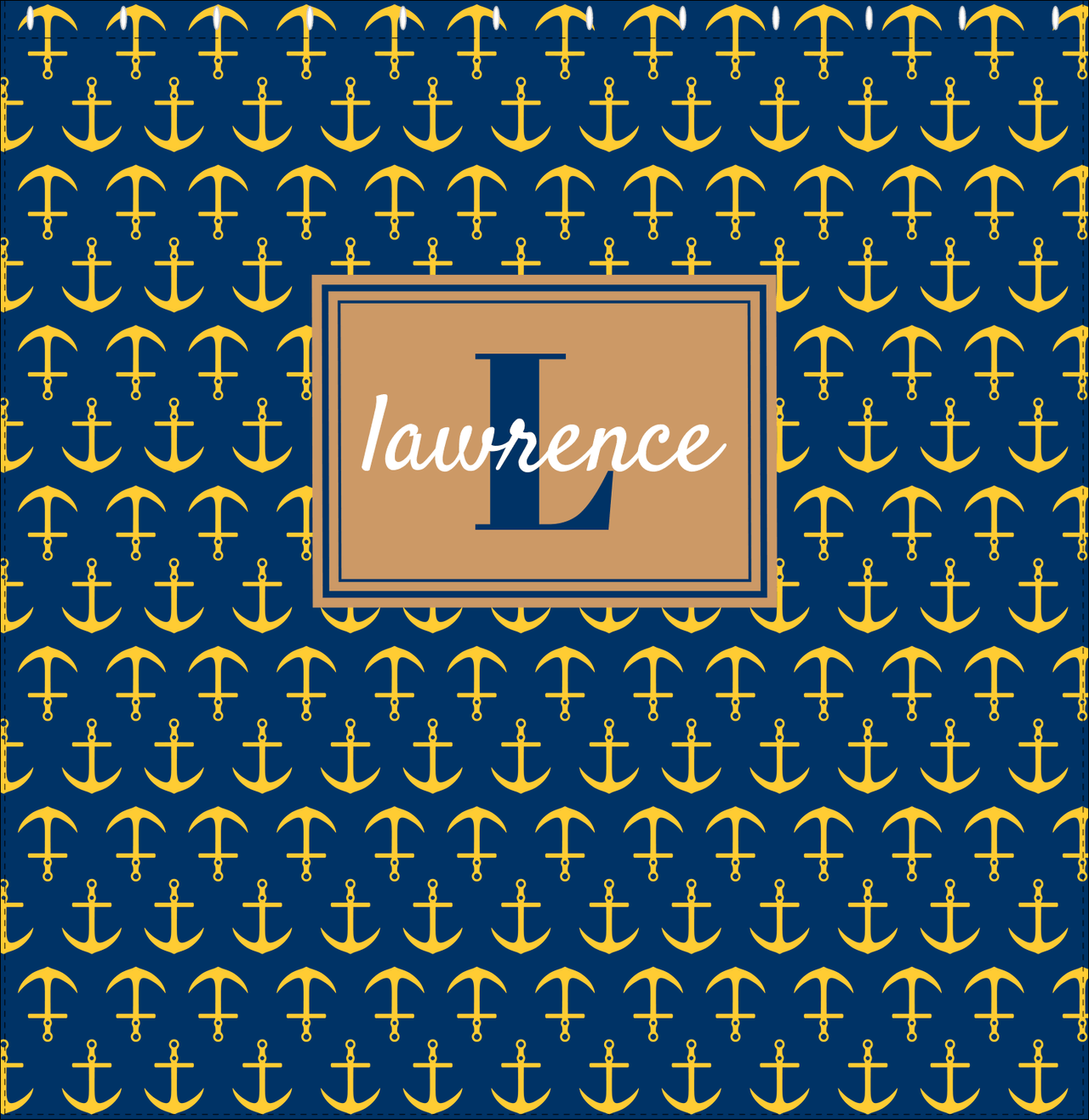 Personalized Anchors Shower Curtain - Navy and Gold - Rectangle Nameplate - Decorate View