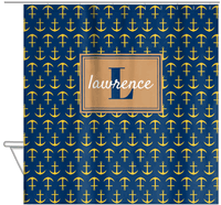 Thumbnail for Personalized Anchors Shower Curtain - Navy and Gold - Rectangle Nameplate - Hanging View