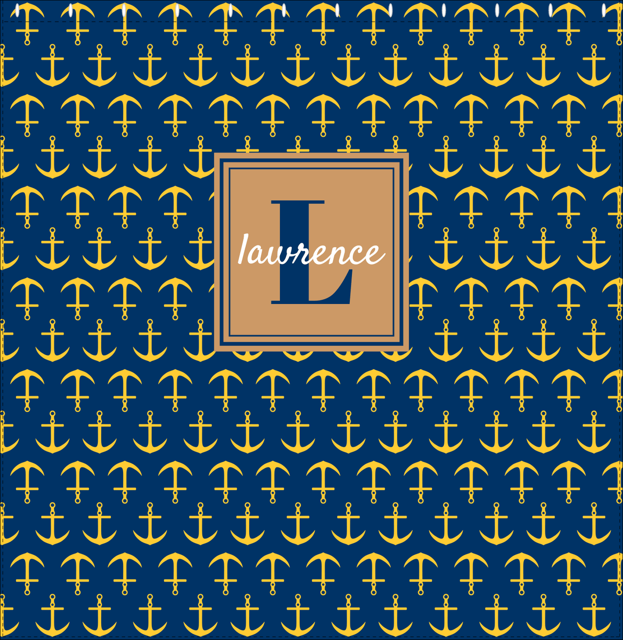 Personalized Anchors Shower Curtain - Navy and Gold - Square Nameplate - Decorate View