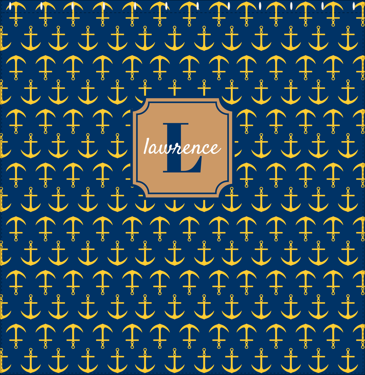 Personalized Anchors Shower Curtain - Navy and Gold - Stamp Nameplate - Decorate View