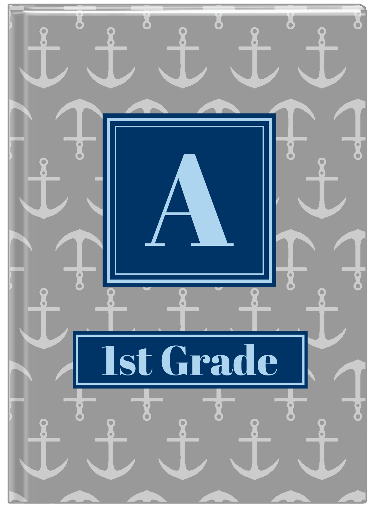 Personalized Anchors Journal - Grey and Navy - Square Nameplate - Front View