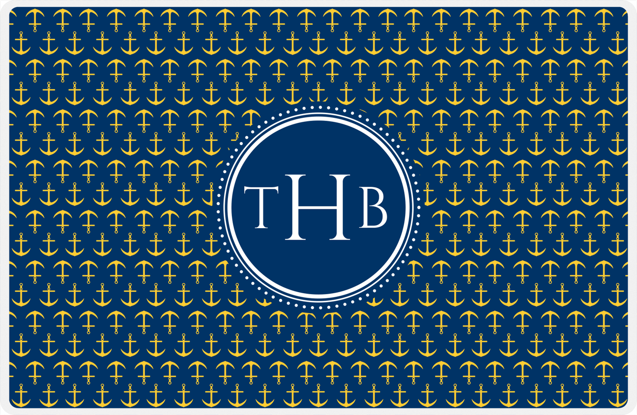 Personalized Anchors Placemat - Navy and Mustard - Navy Circle Frame -  View