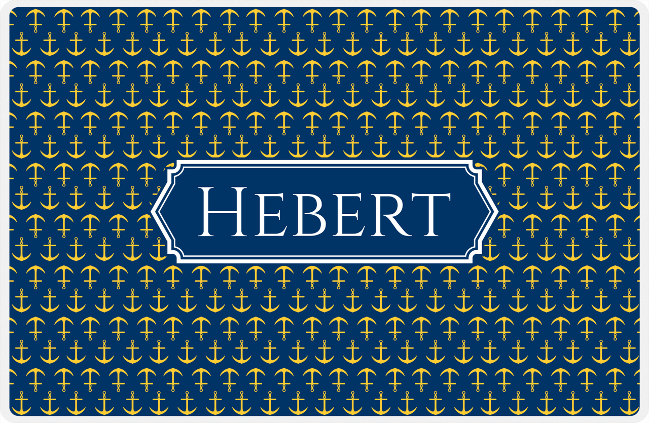 Personalized Anchors Placemat - Navy and Mustard - Navy Decorative Rectangle Frame -  View