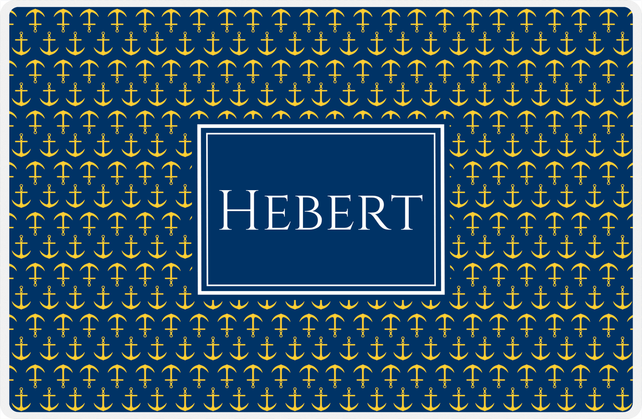 Personalized Anchors Placemat - Navy and Mustard - Navy Rectangle Frame -  View