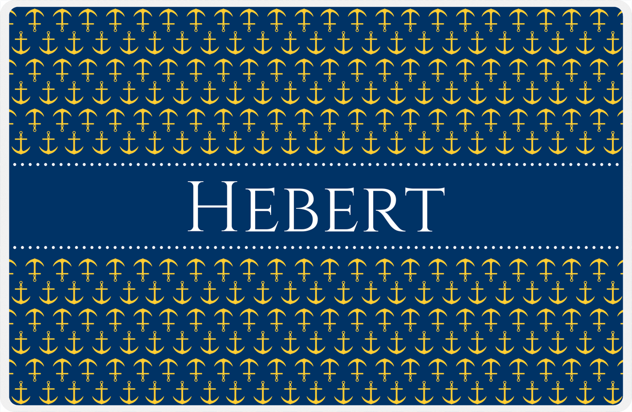 Personalized Anchors Placemat - Navy and Mustard - Navy Ribbon Frame -  View