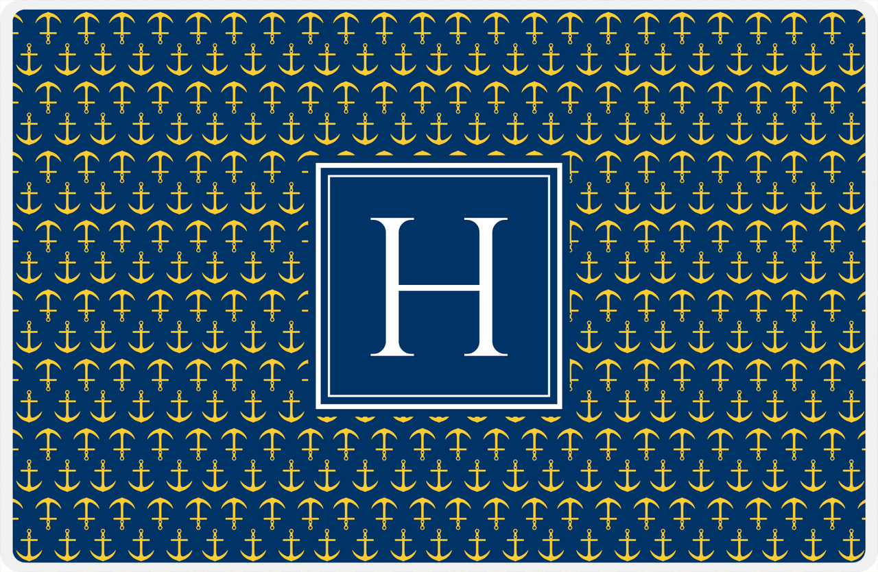 Personalized Anchors Placemat - Navy and Mustard - Navy Square Frame -  View