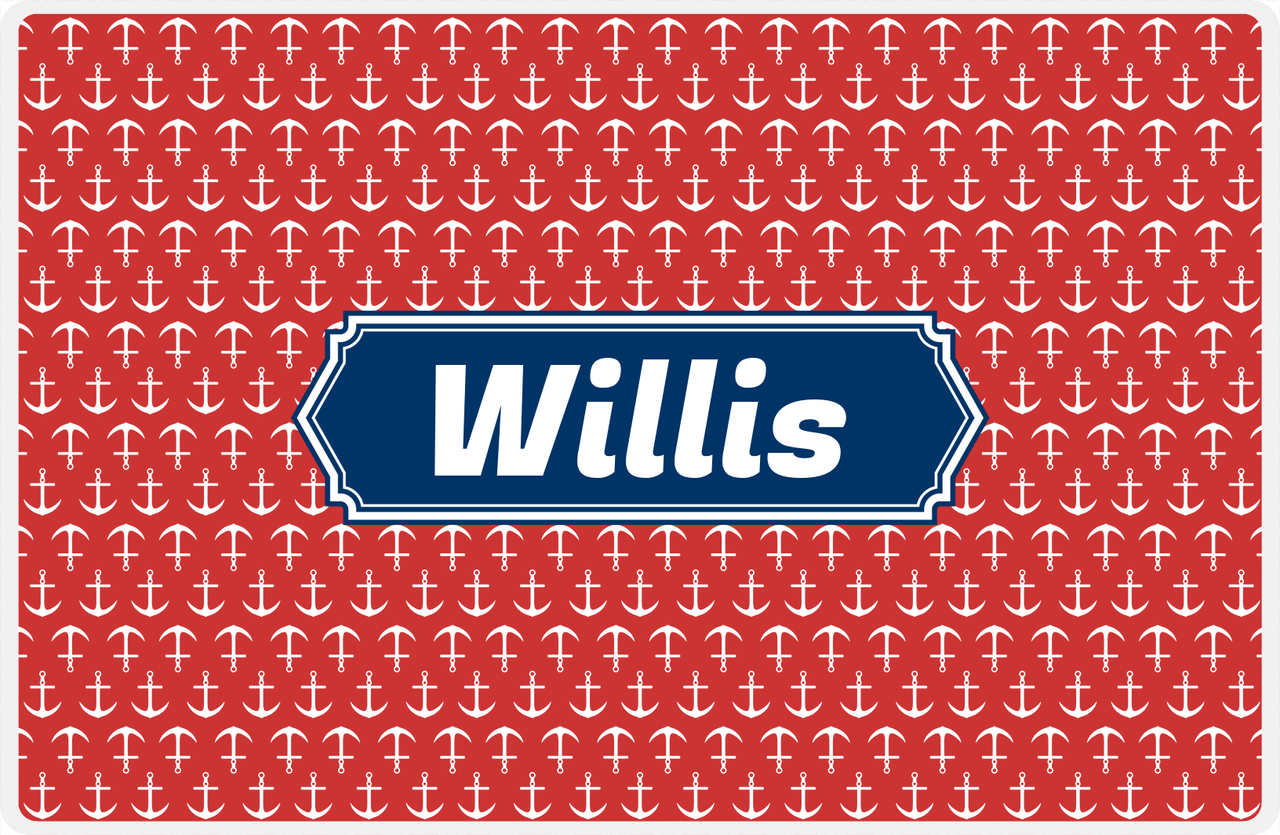 Personalized Anchors Placemat - Cherry Red and White - Navy Decorative Rectangle Frame -  View