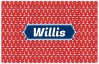 Thumbnail for Personalized Anchors Placemat - Cherry Red and White - Navy Decorative Rectangle Frame -  View