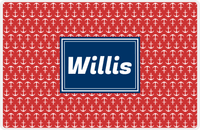 Thumbnail for Personalized Anchors Placemat - Cherry Red and White - Navy Rectangle Frame -  View