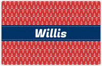 Thumbnail for Personalized Anchors Placemat - Cherry Red and White - Navy Ribbon Frame -  View