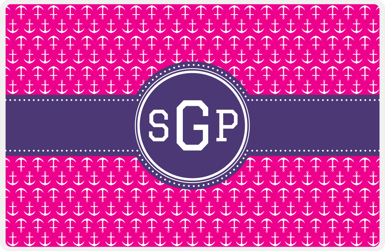 Personalized Anchors Placemat - Hot Pink and White - Indigo Circle Frame with Ribbon -  View