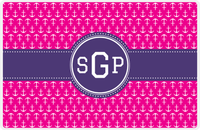 Thumbnail for Personalized Anchors Placemat - Hot Pink and White - Indigo Circle Frame with Ribbon -  View