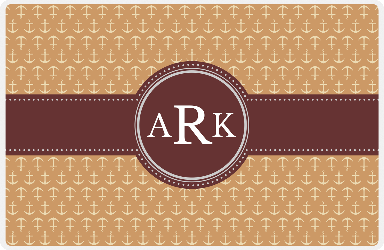 Personalized Anchors Placemat - Light Brown and Champagne - Brown Circle Frame with Ribbon -  View