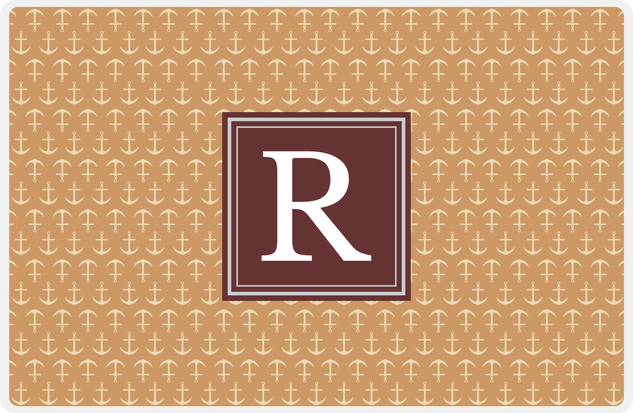 Personalized Anchors Placemat - Light Brown and Champagne - Brown Square Frame -  View