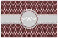 Thumbnail for Personalized Anchors Placemat - Brown and White - Light Grey Circle Frame with Ribbon -  View