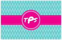Thumbnail for Personalized Anchors Placemat - Viking Blue and White - Hot Pink Circle Frame with Ribbon -  View