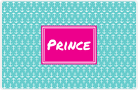Thumbnail for Personalized Anchors Placemat - Viking Blue and White - Hot Pink Rectangle Frame -  View