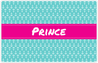 Thumbnail for Personalized Anchors Placemat - Viking Blue and White - Hot Pink Ribbon Frame -  View