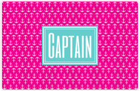 Thumbnail for Personalized Anchors Placemat - Hot Pink and White - Viking Blue Rectangle Frame -  View