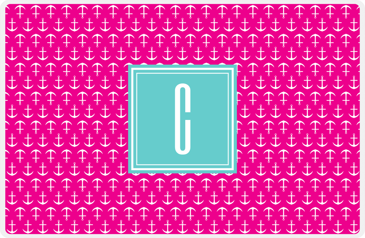 Personalized Anchors Placemat - Hot Pink and White - Viking Blue Square Frame -  View