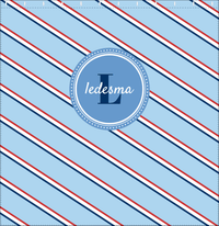 Thumbnail for Personalized Angled Stripes Shower Curtain - Blue and Red - Circle Nameplate - Decorate View
