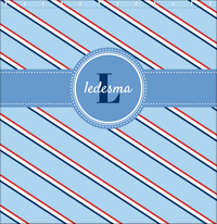 Thumbnail for Personalized Angled Stripes Shower Curtain - Blue and Red - Circle Ribbon Nameplate - Decorate View