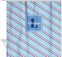 Thumbnail for Personalized Angled Stripes Shower Curtain - Blue and Red - Square Nameplate - Hanging View