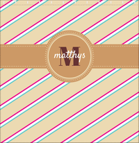 Thumbnail for Personalized Angled Stripes Shower Curtain II - Light Brown - Circle Ribbon Nameplate - Decorate View