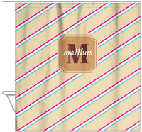 Thumbnail for Personalized Angled Stripes Shower Curtain II - Light Brown - Stamp Nameplate - Hanging View
