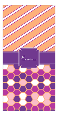 Thumbnail for Personalized Angled Stripes & Flower Comb Beach Towel - Stamp Ribbon - Front View