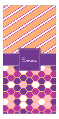 Thumbnail for Personalized Angled Stripes & Flower Comb Beach Towel - Square Ribbon - Front View