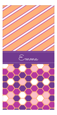 Thumbnail for Personalized Angled Stripes & Flower Comb Beach Towel - Ribbon - Front View
